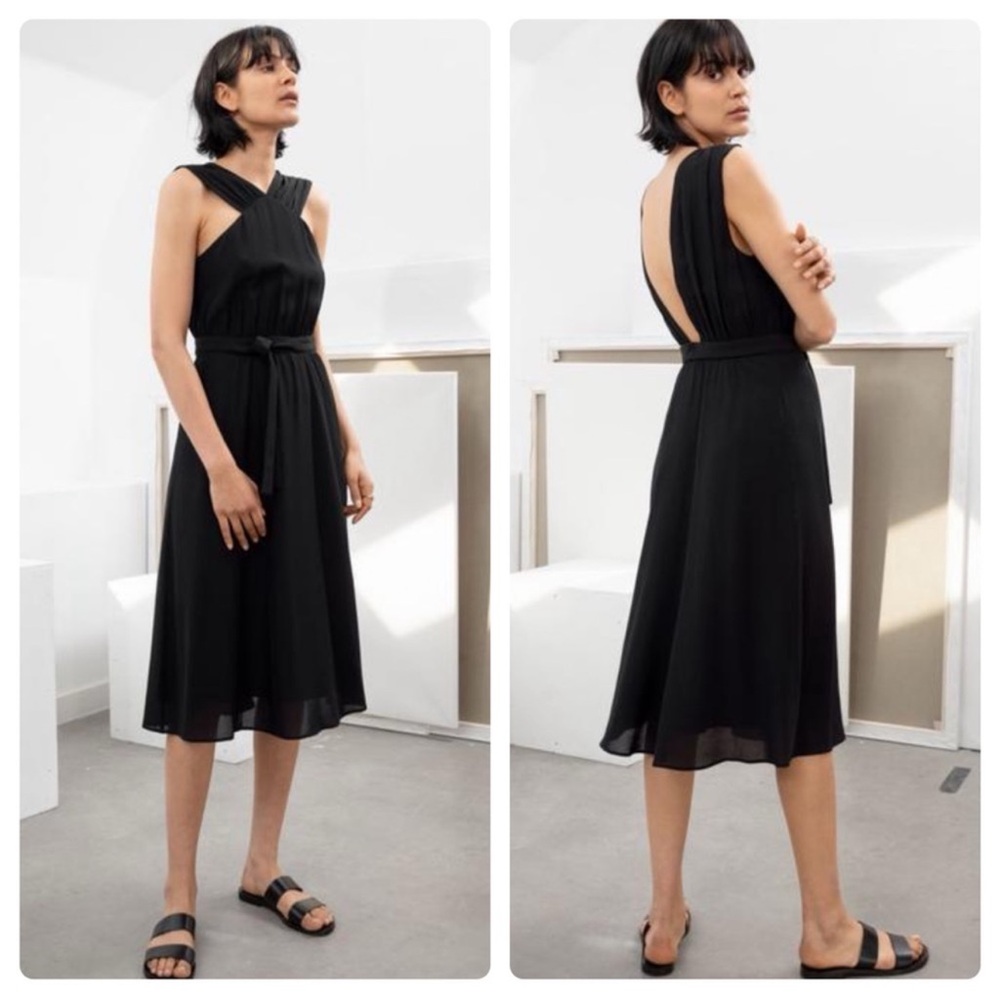 & Other Stories Cross Front Black Midi Dress Size 10